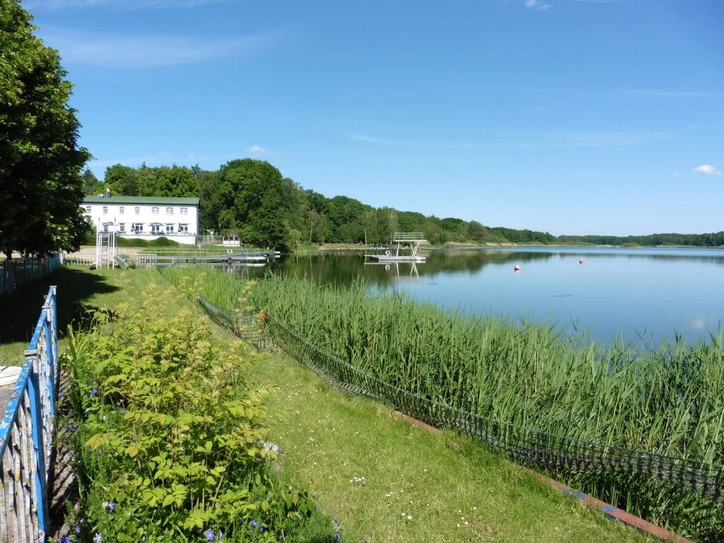See mit Haus und Steg im Sommer.